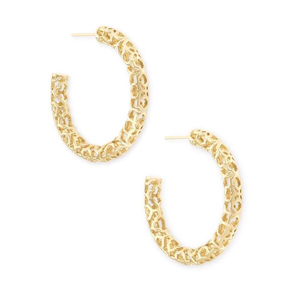 *SOLD* NWT! Kendra Scott Maggie Small Hoop Earrings in Gold Filigree - Picture 2 of 7